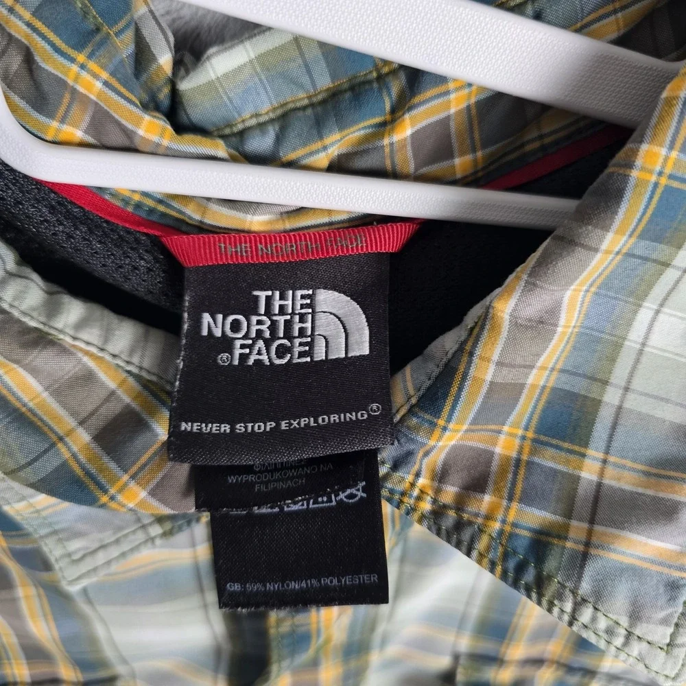 The North Face‎ Mens XL Short Sleeve Plaid Button Down Hiking Shirt Green Yellow